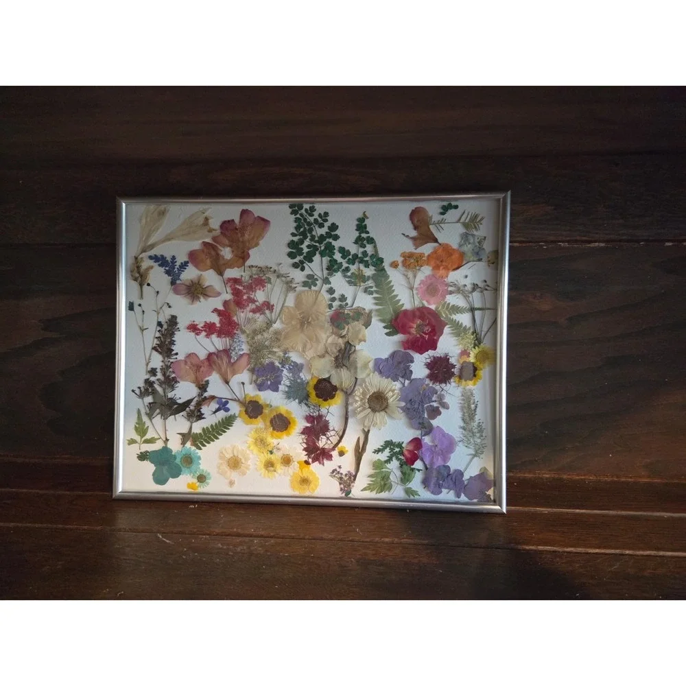 Pressed Flowers in Floating Glass Frame 11x14 Pressed Flowers By Deb Original